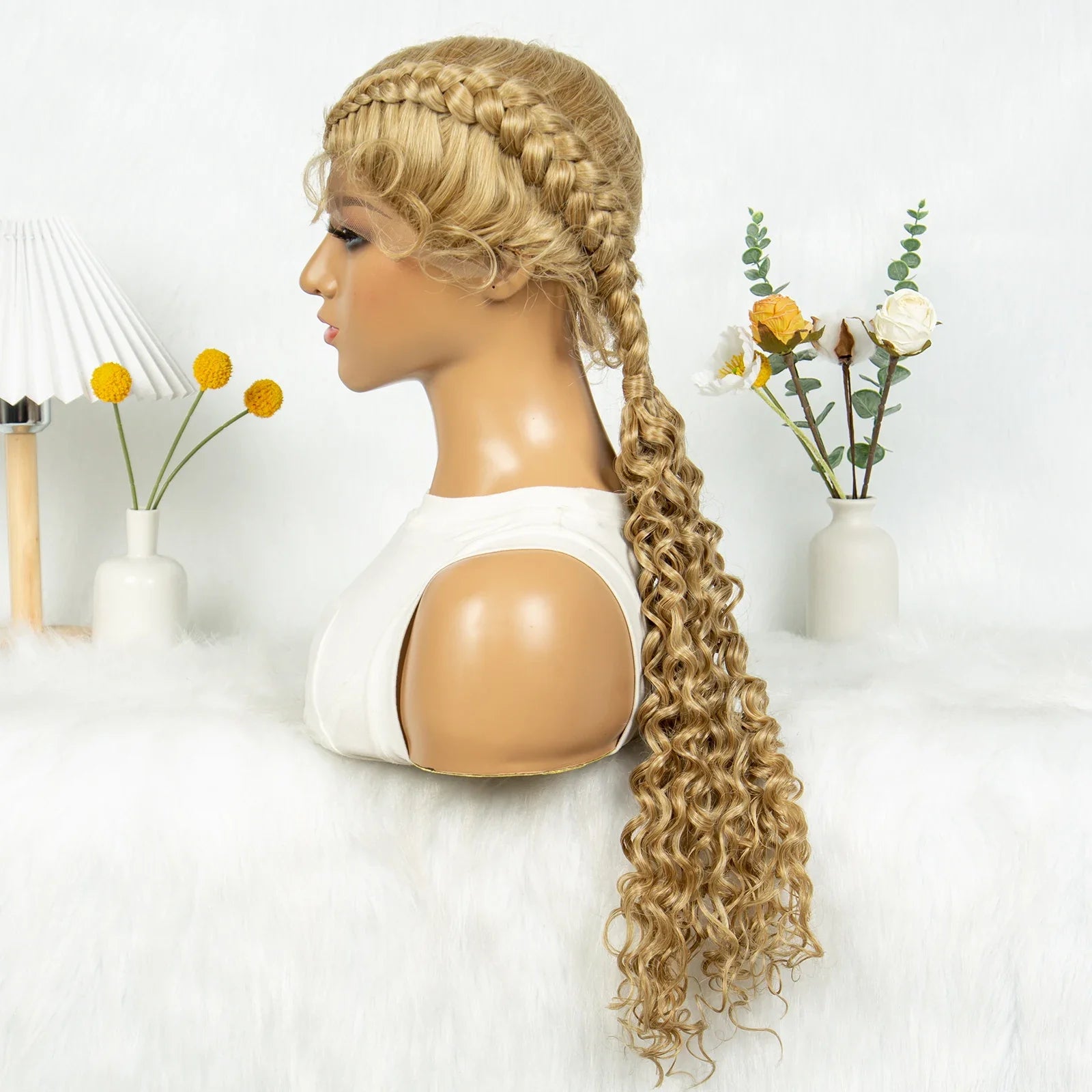 KIMA Blonde Dutch Twins Braids Wig | Full Lace Cornrows & Curly Ends