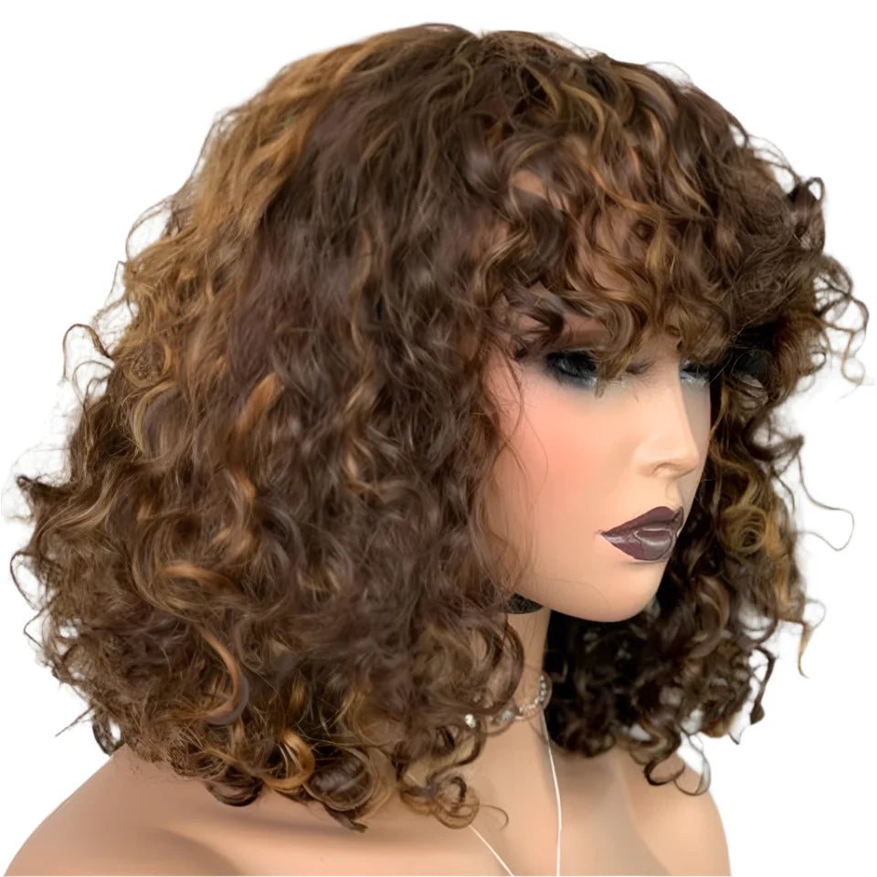 Rebecca Highlight Kinky Jerry Curly Wig | 200% Density Human Hair with Bangs