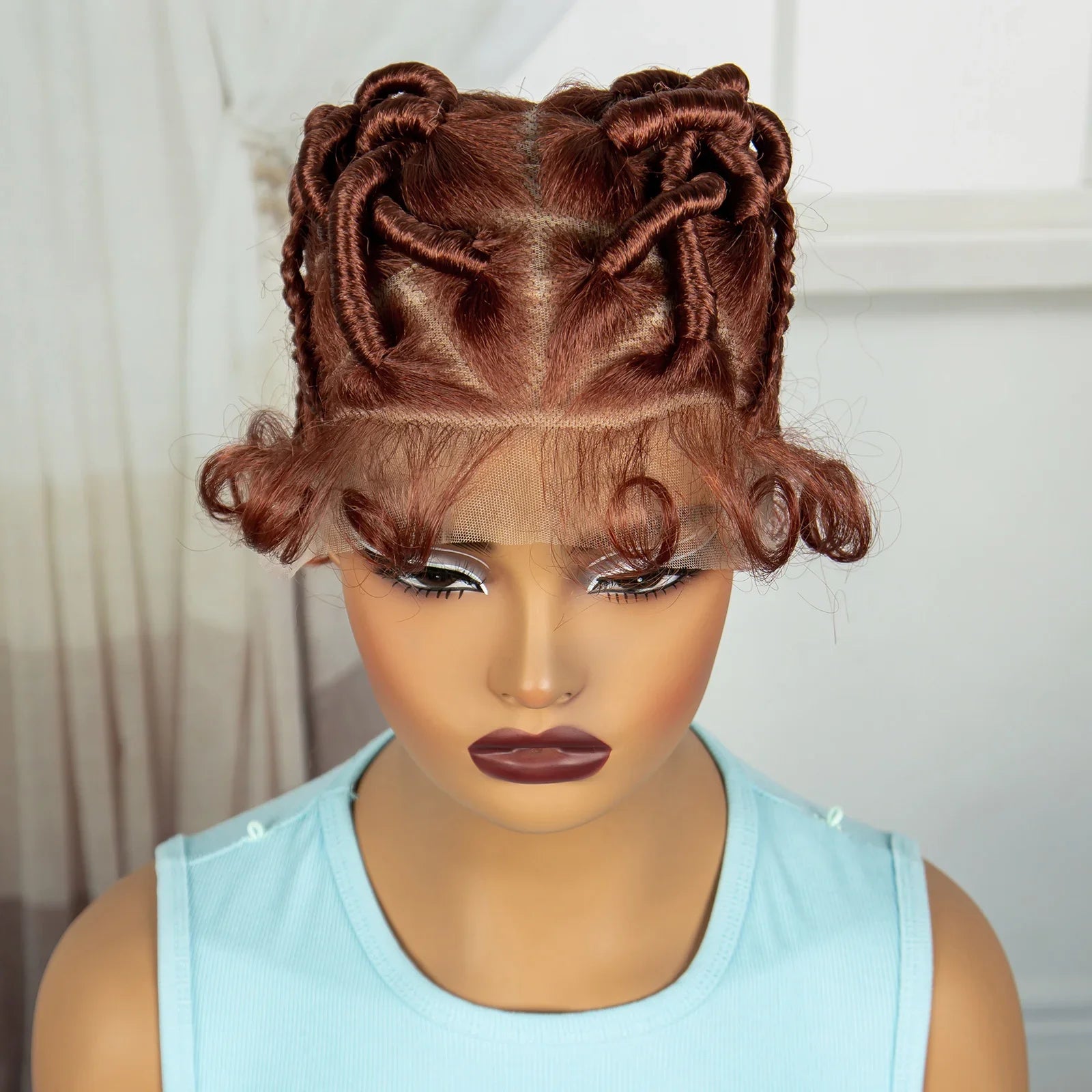 Ginger Orange Bantu Knotless Braids Wig | Full Lace | Baby Hair