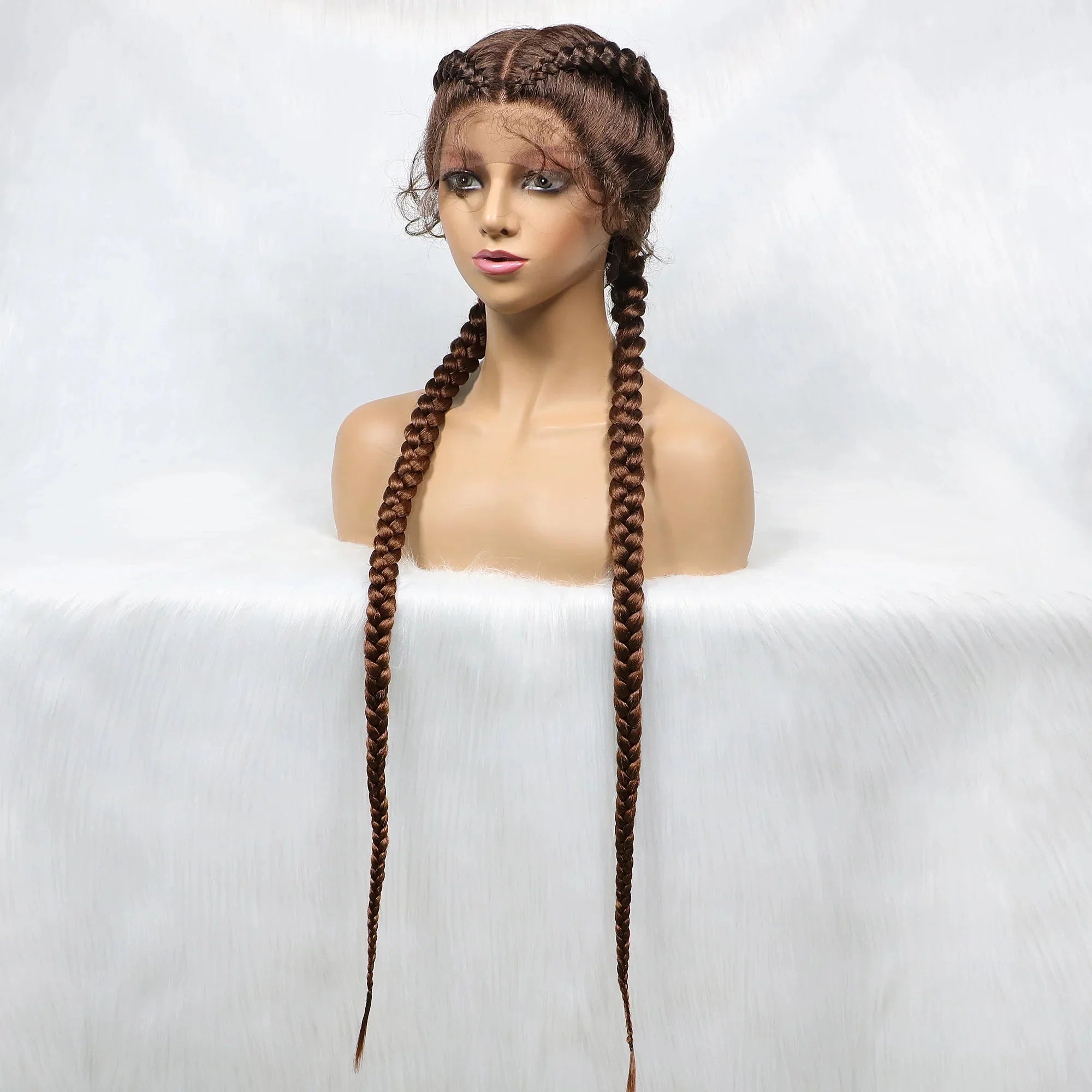 Handmade Double Dutch Cornrow Braided Wig | Natural Black Lace Front | Baby Hair | Kanekalon Synthetic Wig for Women