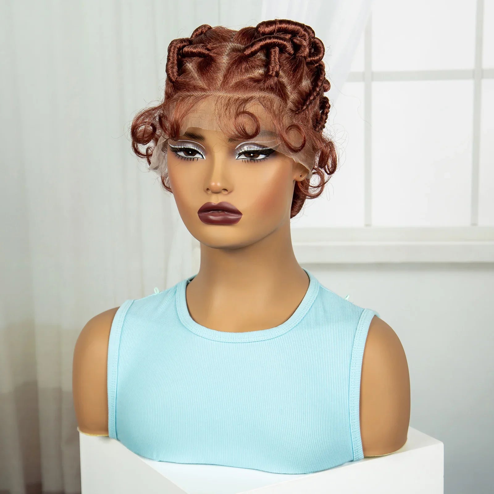 Ginger Orange Bantu Knotless Braids Wig | Full Lace | Baby Hair