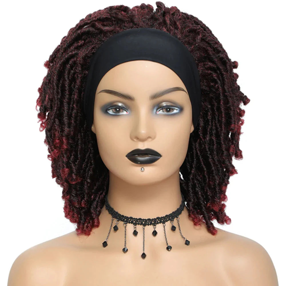 Soft Faux Locs Headband Wig - 6 Inch Ombre Dreadlock Wig for Black Women - Curly Braided Synthetic Wig with Headband - 1B, Burgundy, 27, 30, 613 Options