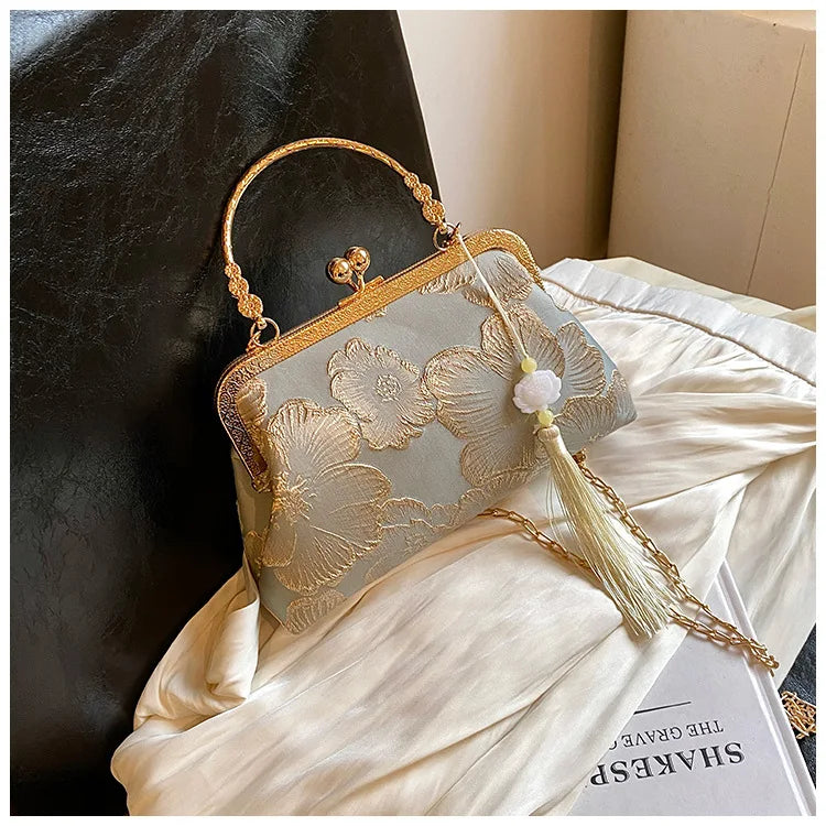 Chinese Style Embroidered Shoulder Bag | Elegant Handbag & Retro Small Square Bag (Wedding Party Luxury Designer Women's Evening Clutch)