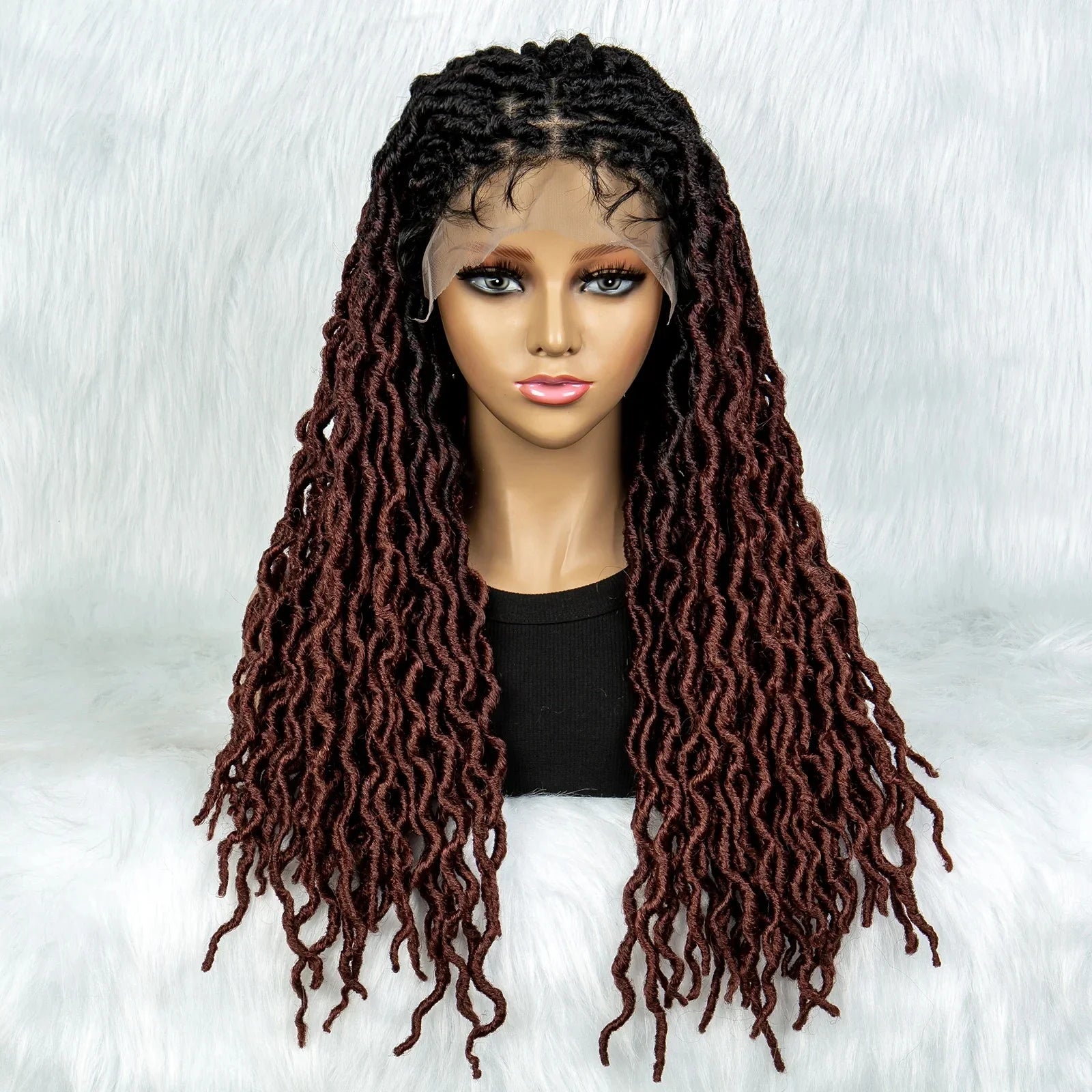 Knotless Box Braided Wig with Curly Ends & Baby Hair | Synthetic Lace Front Wig for Black Women