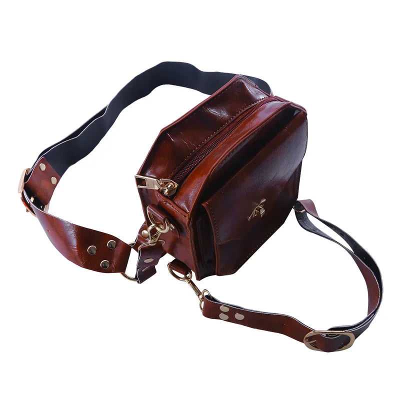 Punk Retro PU Square Waist Bag | Casual Small Square Hip Packs for Women (Multi-function Outdoor Leg Phone Pouch & Crossbody)