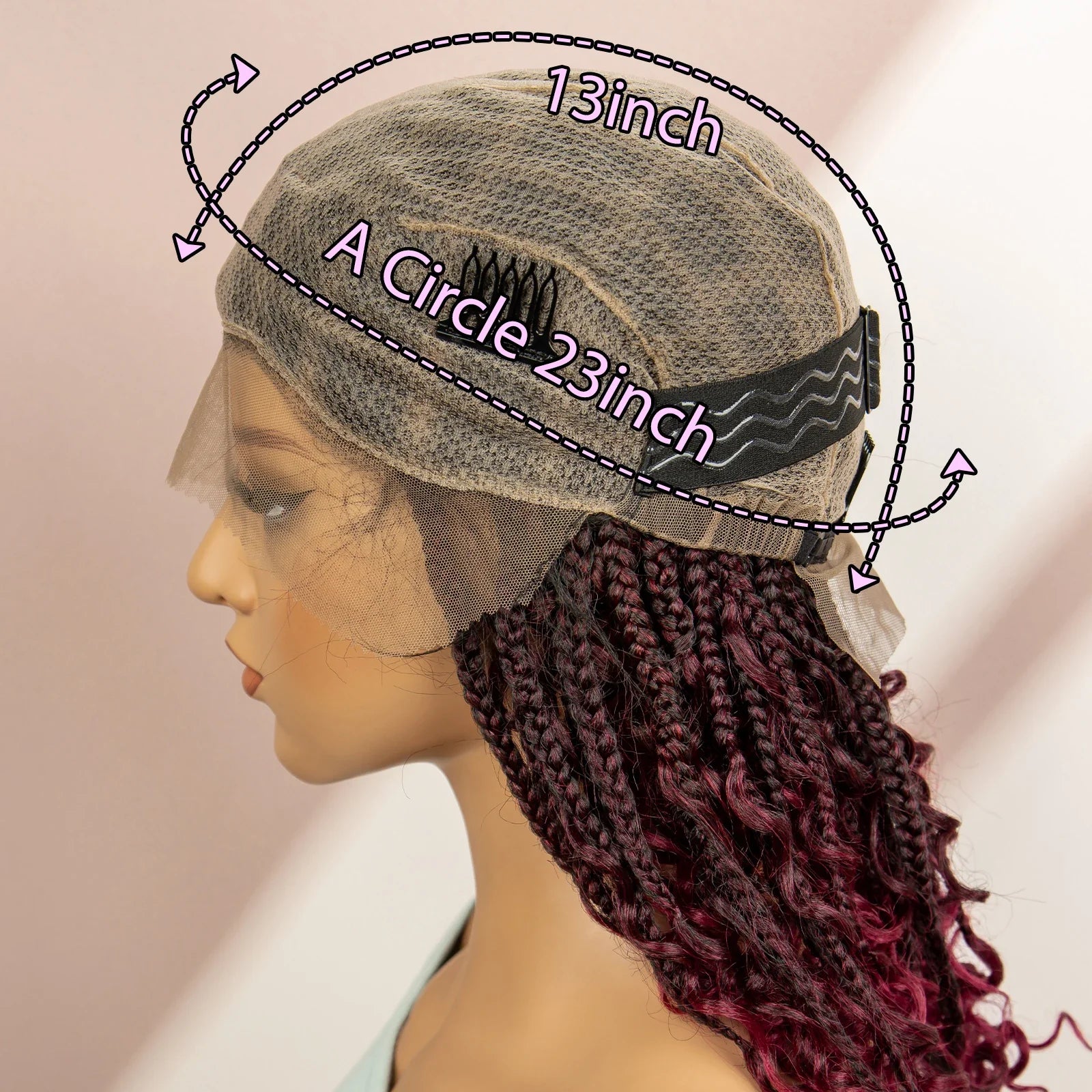 Burgundy Knotless Box Braids Wig with Curly Ends | Full Lace