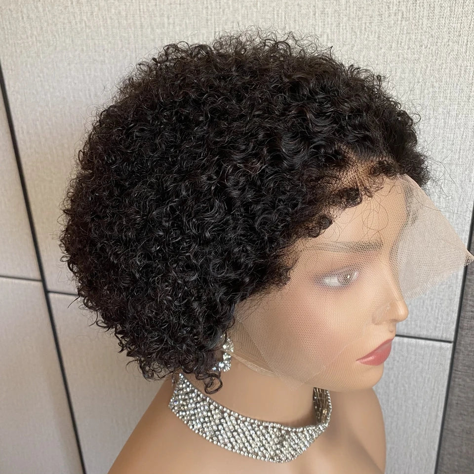 Glueless Kinky Curly Pixie Bob Wig | Short Brazilian Human Hair (Ready-to-Wear, Realistic Scalp)