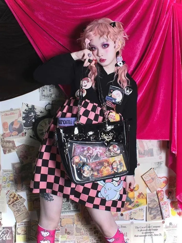 New Original Spicy Girl Cool Ita Bag | Large Capacity Transparent Pain Layer Crossbody Bag with Love Chain (Ulzzang Shoulder Bag)