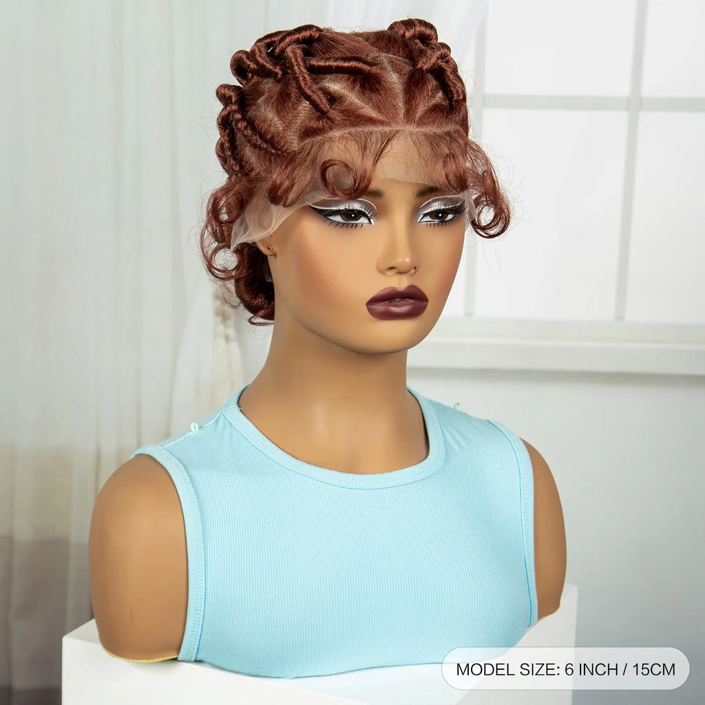 Ginger Orange Bantu Knotless Braids Wig | Full Lace | Baby Hair