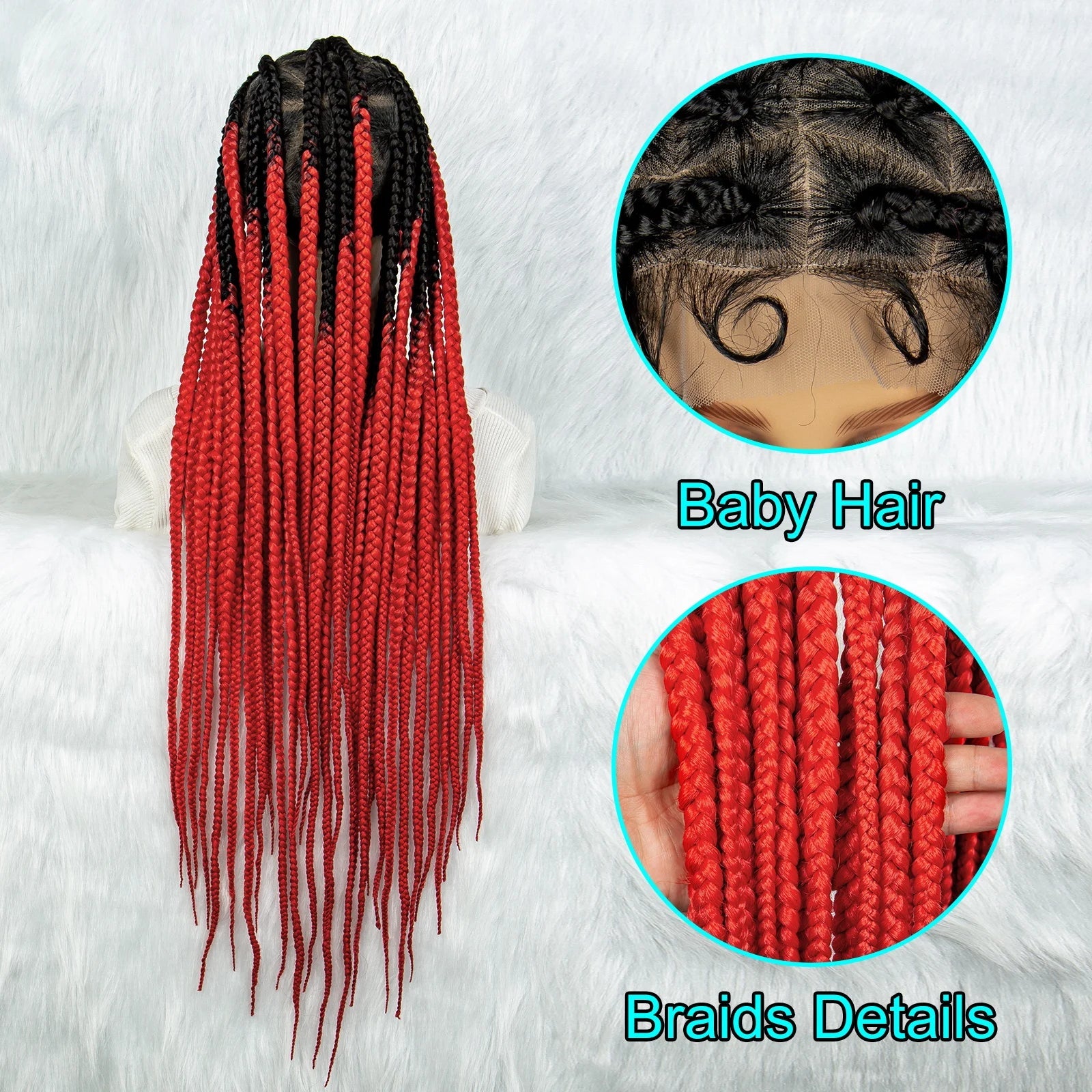 Colorful Knotless Box Braids Wig | Full Lace Cornrows | Large Braids