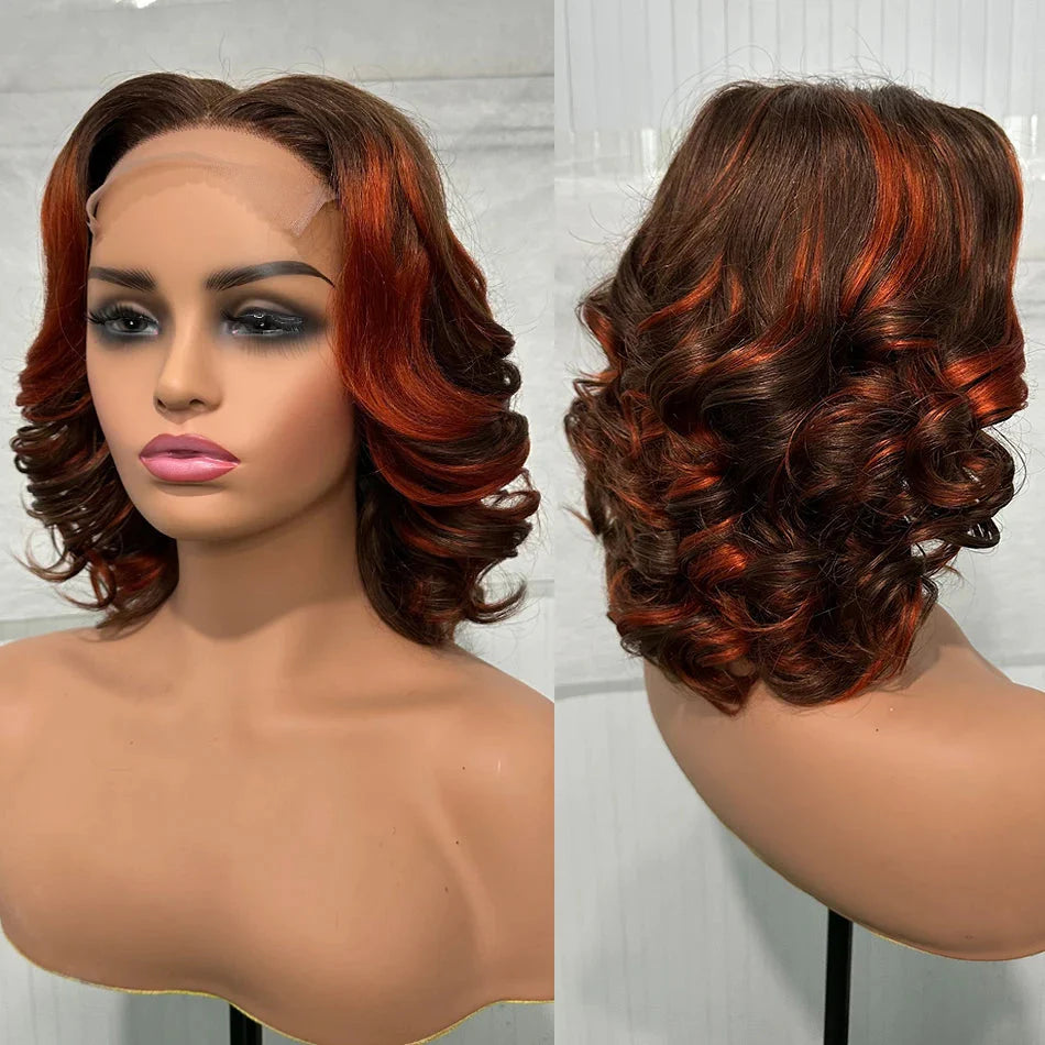 Malaysian Hair | Double Drawn | P4 27 | Ombre | Highlight | Bouncy Wave | Wear and Go | Glueless | Human Hair | Bob Curly Wigs
