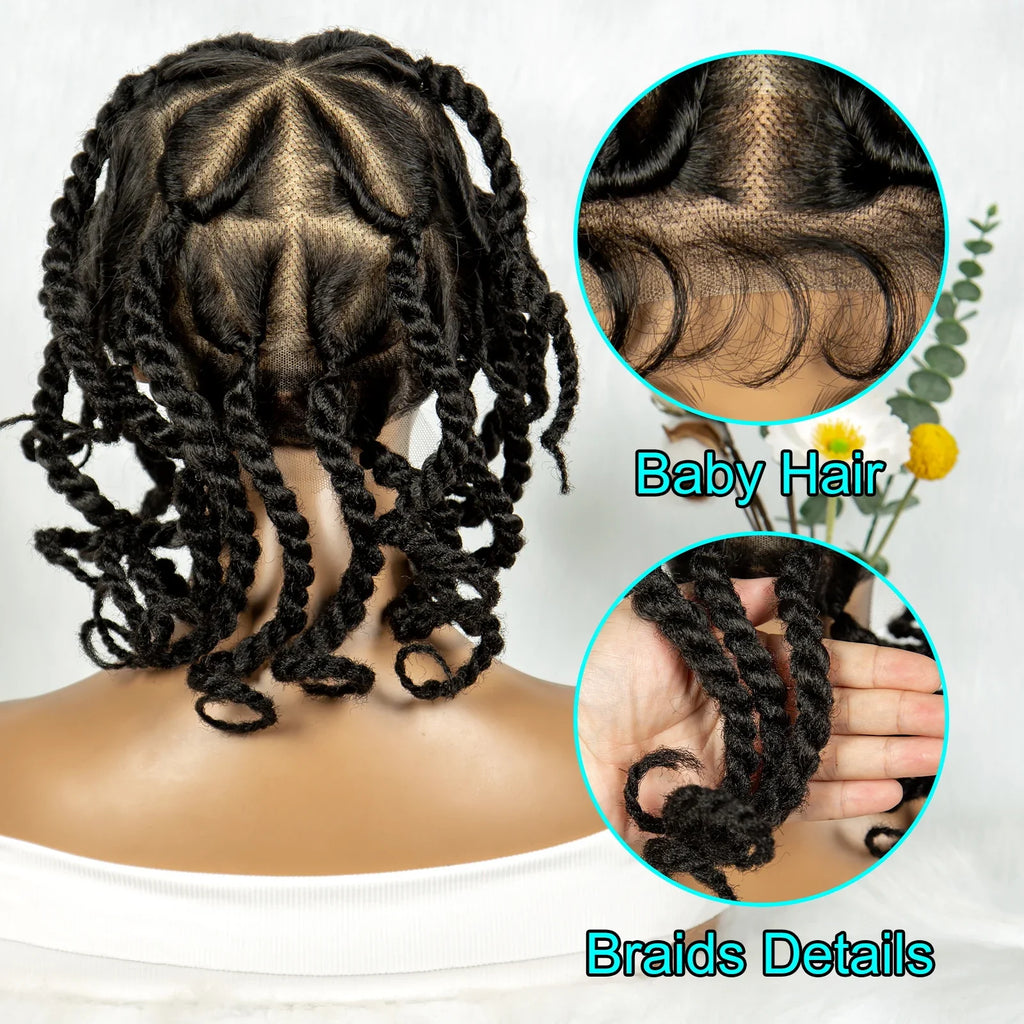 Handmade Bantu Knotless Braids Full Lace Wig | Baby Hair | Synthetic Braided Lace Frontal Wig