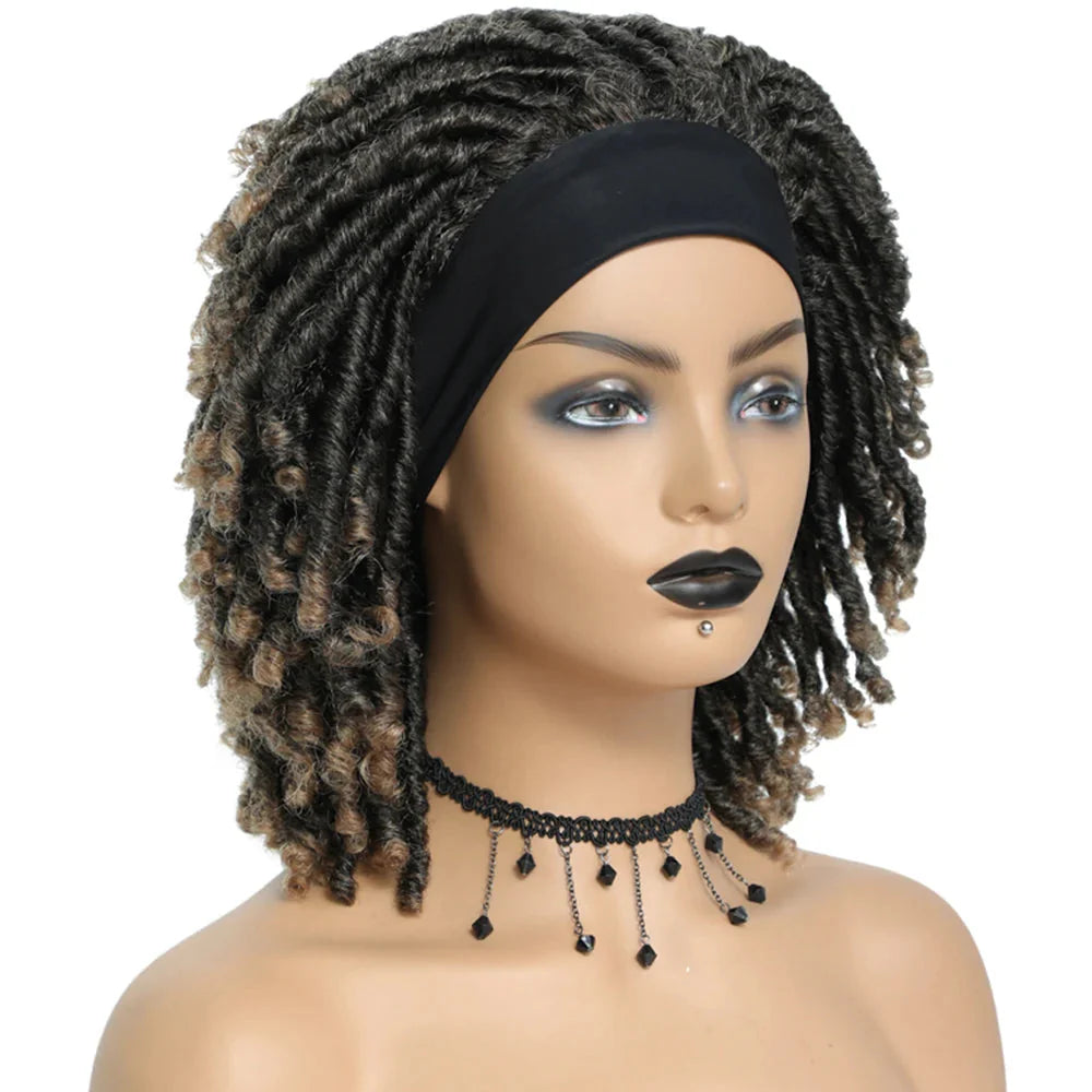 Soft Faux Locs Headband Wig - 6 Inch Ombre Dreadlock Wig for Black Women - Curly Braided Synthetic Wig with Headband - 1B, Burgundy, 27, 30, 613 Options