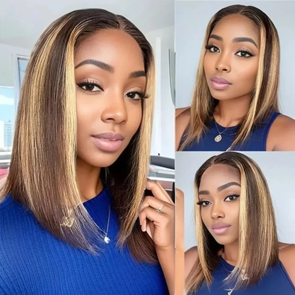 Ombre 4/27 Highlight Straight Bob Wig | 13x4 Transparent Lace Front Remy Human Hair Wig for Black Women