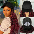 Burgundy Braided Hat Wig with Curly Ends | Knotless Braids | Adjustable Cap