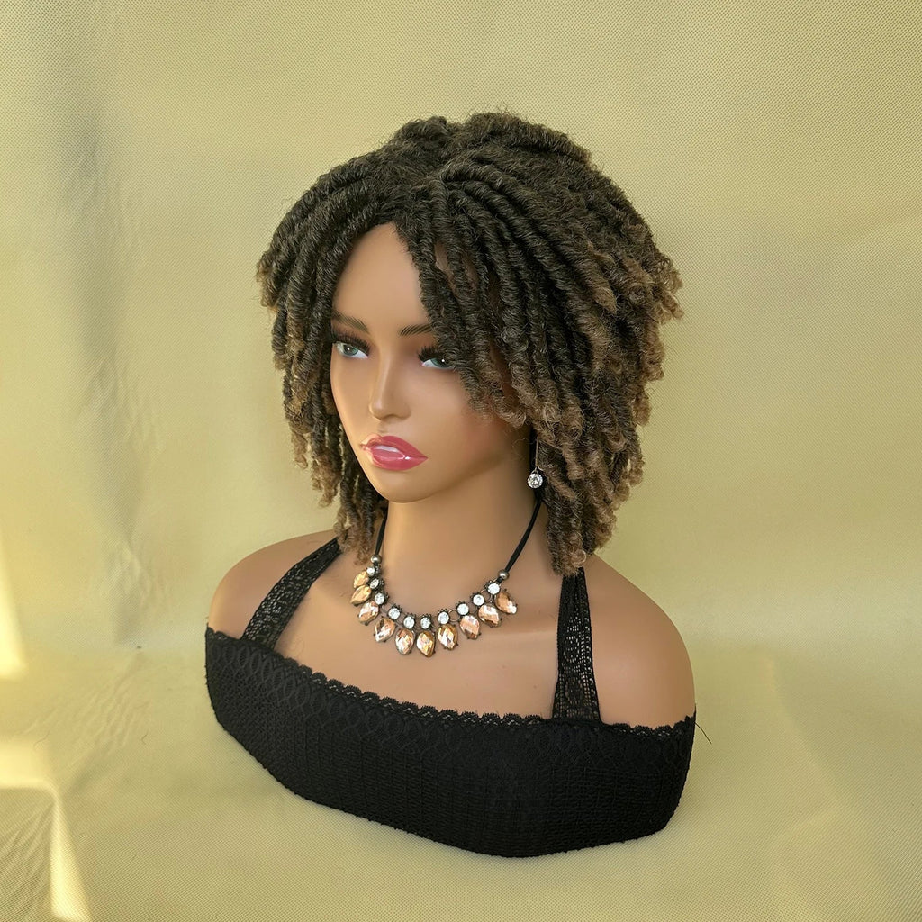 Afro Bob Faux Locs Wig | Crochet Twist Braids | Short Dreadlocks Wig | Synthetic Braided Wig