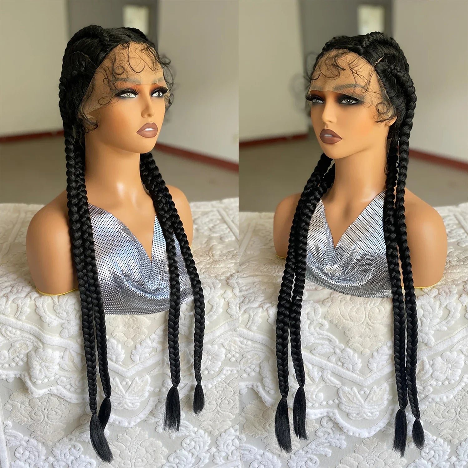 32 Inch Senegalese Twist Lace Front Wig | 4 Twist Cornrow | With Baby Hair | Synthetic Crochet Braids