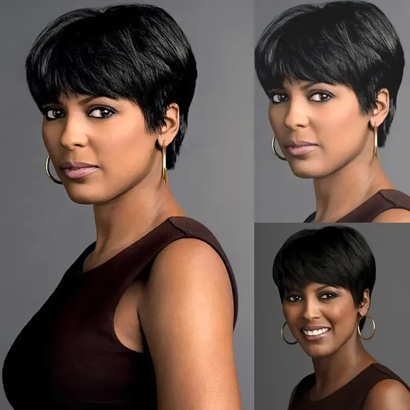 Short Pixie Cut Bob Human Hair Wig | Straight Remy Hair | Ready-to-Wear Machine Made