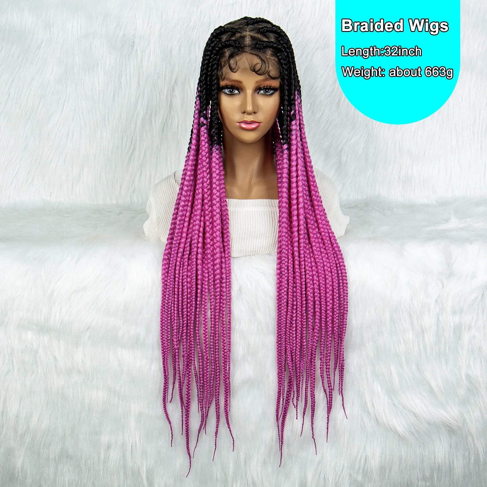 Colorful Knotless Box Braids Wig | Full Lace Cornrows | Large Braids
