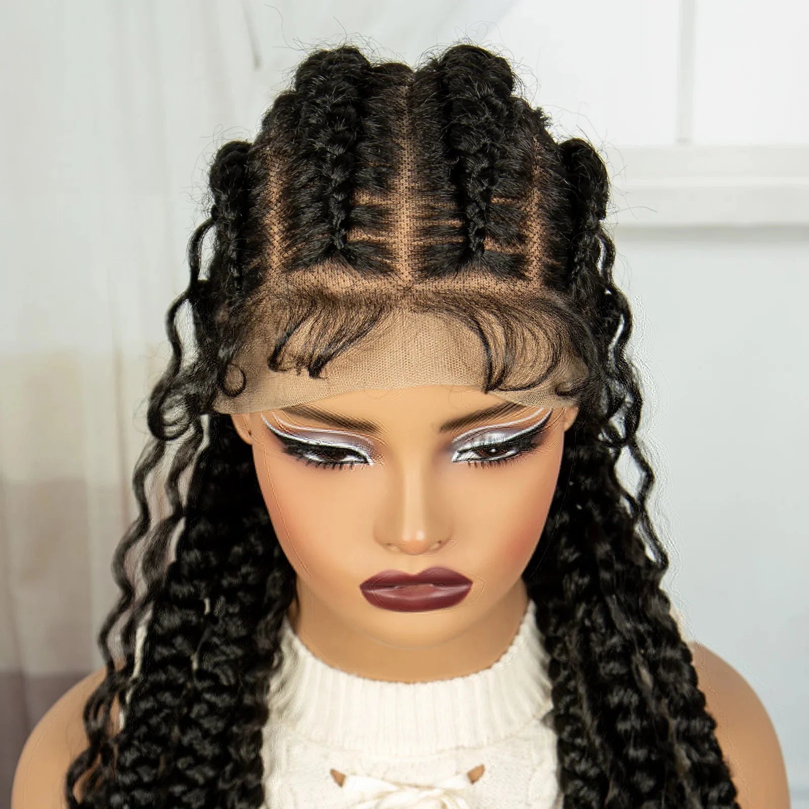 34" Twisted Cornrow Full Lace Braided Wig | Baby Hair | Synthetic Lace Front Braids | Black Women