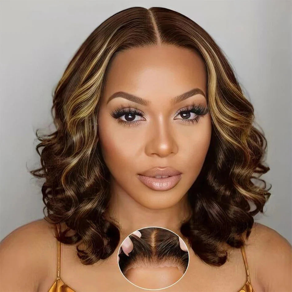 Malaysian Hair | Double Drawn | P4 27 | Ombre | Highlight | Bouncy Wave | Wear and Go | Glueless | Human Hair | Bob Curly Wigs