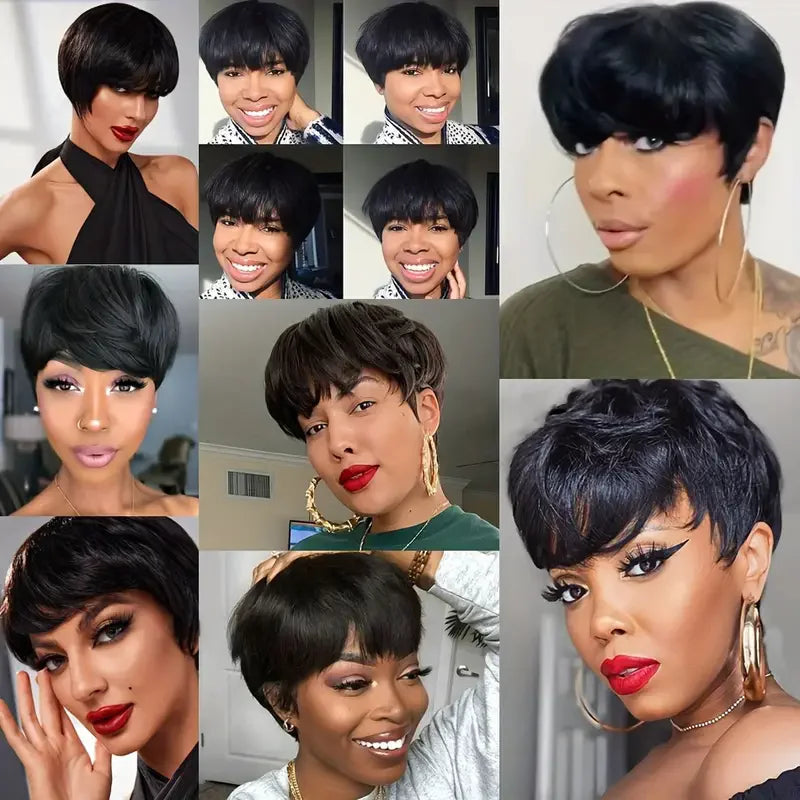 Short Pixie Cut Bob Human Hair Wig | Straight Remy Hair | Ready-to-Wear Machine Made