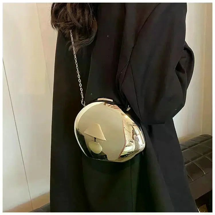 Designer Acrylic Shell Shape Clutch Bag | Gold Silver Women's Evening Party Bag & Cute Shiny Metal Shoulder Crossbody Bags (Small Purse)