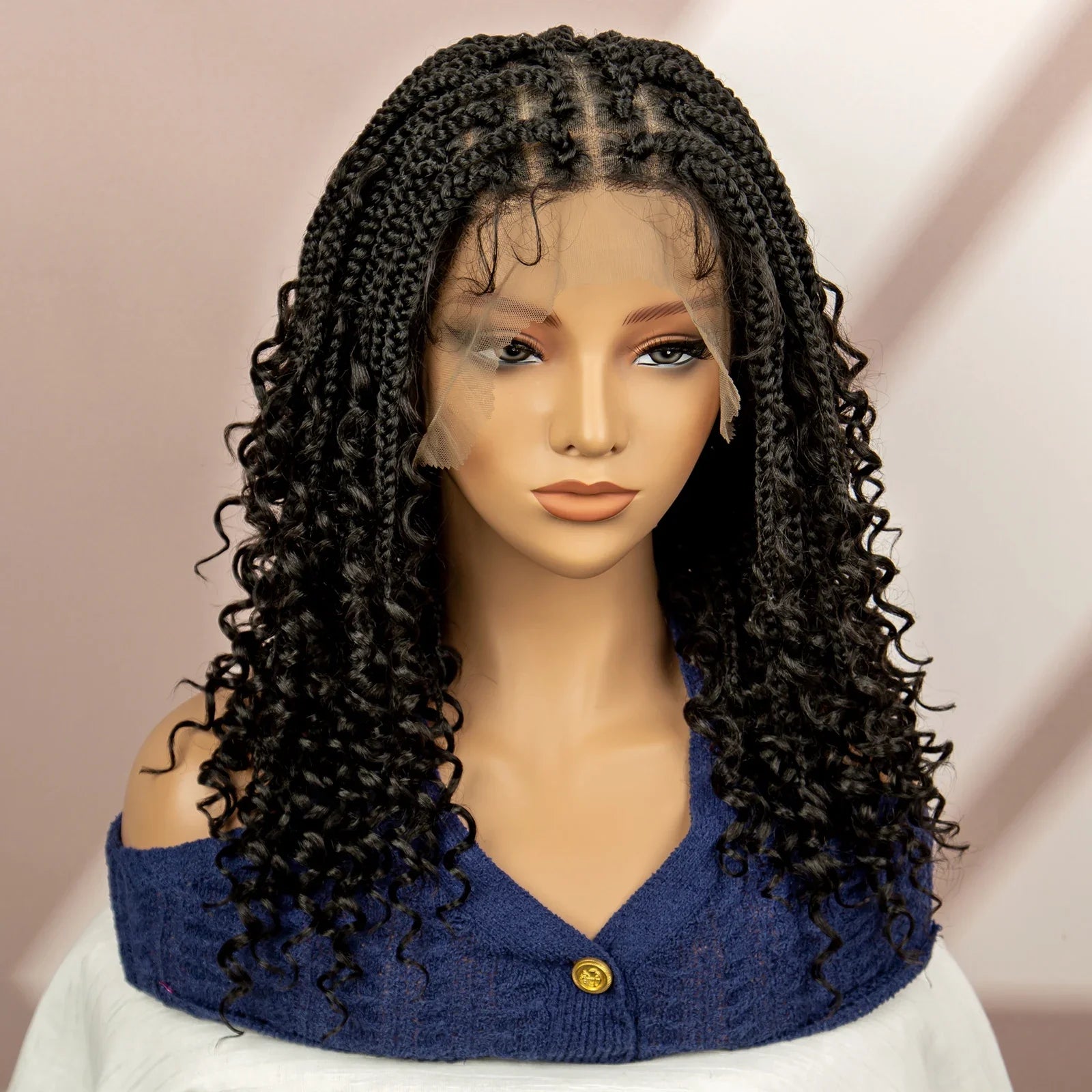 Burgundy Knotless Box Braids Wig with Curly Ends | Full Lace