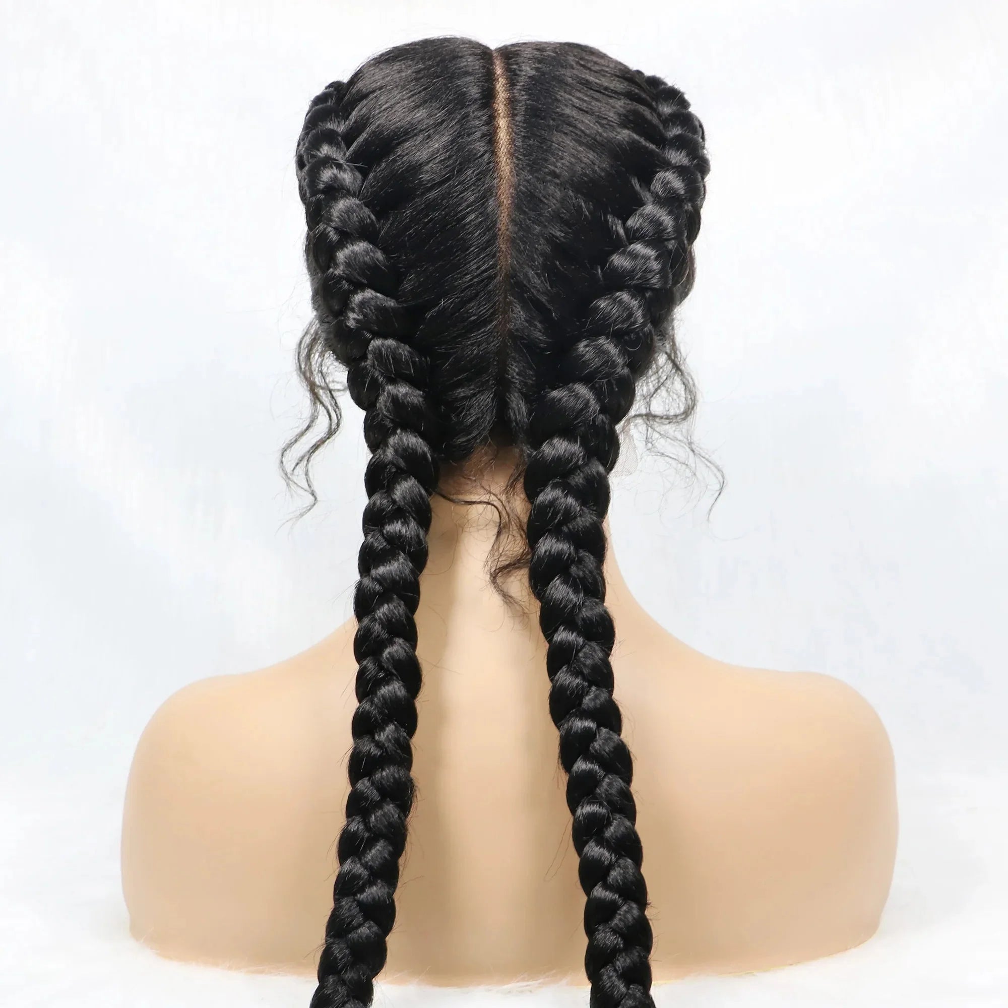 Handmade Double Dutch Cornrow Braided Wig | Natural Black Lace Front | Baby Hair | Kanekalon Synthetic Wig for Women