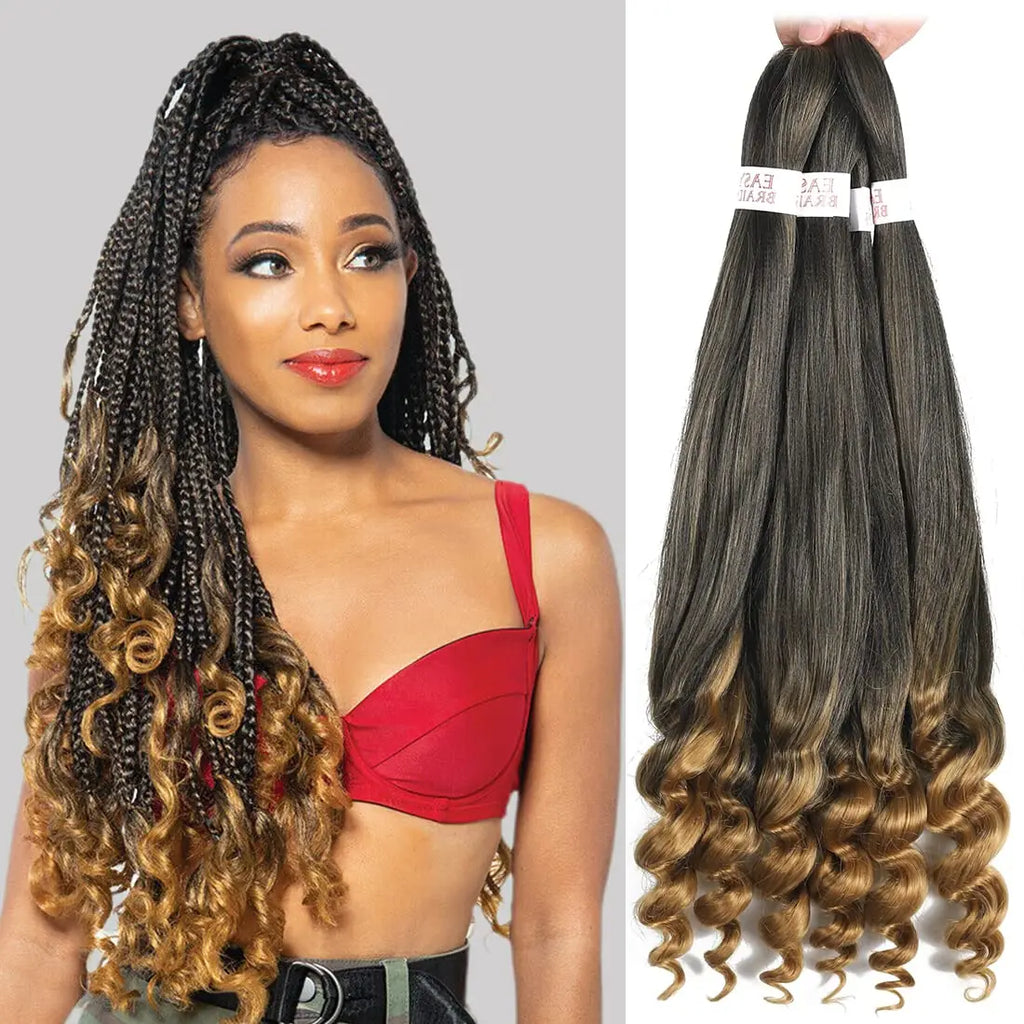 Pre-Stretched French Curly Braiding Hair - Natural Black Crochet Braids (Hot Water Setting)