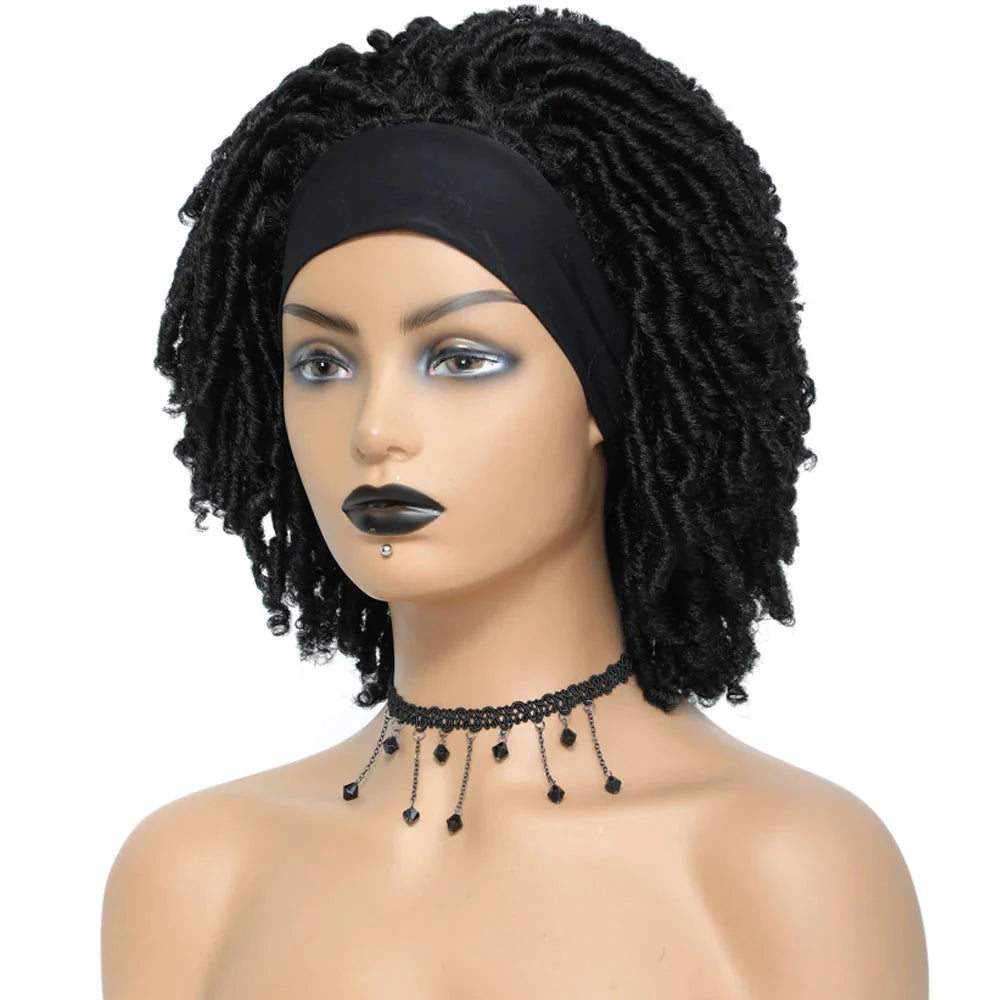 Soft Faux Locs Headband Wig - 6 Inch Ombre Dreadlock Wig for Black Women - Curly Braided Synthetic Wig with Headband - 1B, Burgundy, 27, 30, 613 Options
