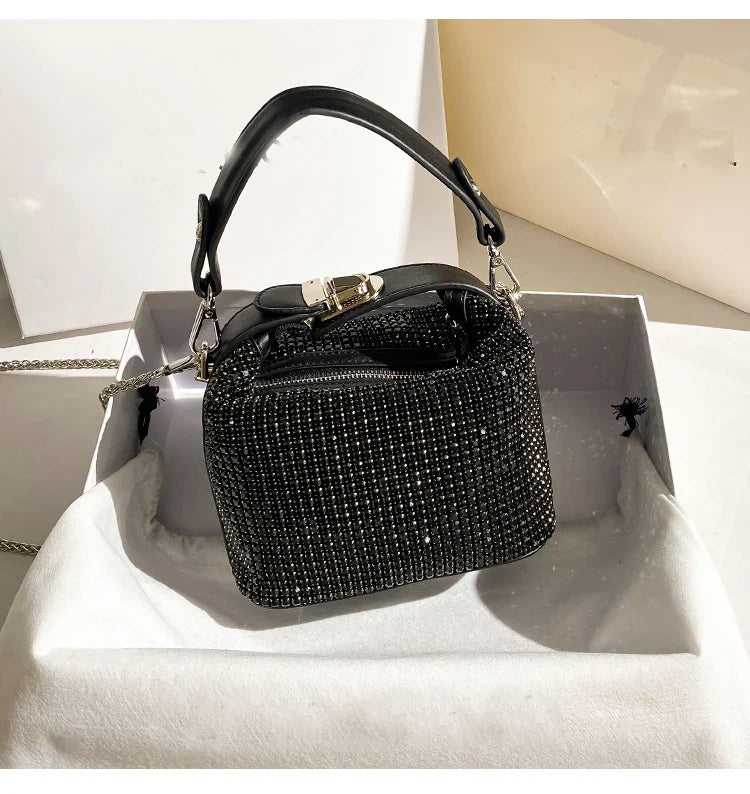 Luxury Designer Brand Silver Clutch Purse | Women's Evening Banquet Bag & Crystal Rhinestone Shoulder Bag (Fashion Handbags)