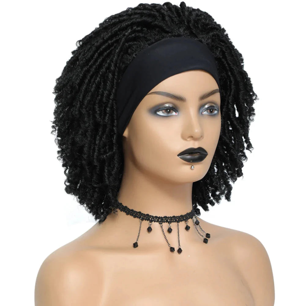 Soft Faux Locs Headband Wig - 6 Inch Ombre Dreadlock Wig for Black Women - Curly Braided Synthetic Wig with Headband - 1B, Burgundy, 27, 30, 613 Options