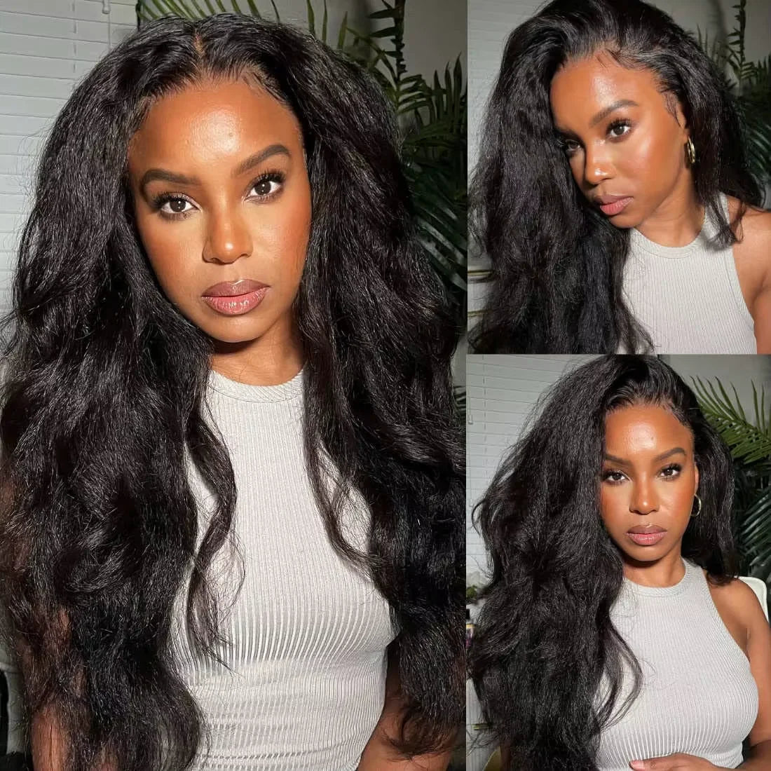 Kinky Straight 360 HD Lace Frontal Wig | Yaki Straight Ponytail Human Hair Wig for Black Women (Transparent Lace, Clearance Sale)