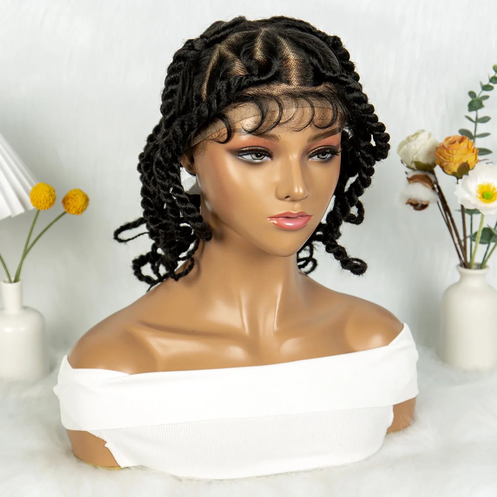 Handmade Bantu Knotless Braids Full Lace Wig | Baby Hair | Synthetic Braided Lace Frontal Wig