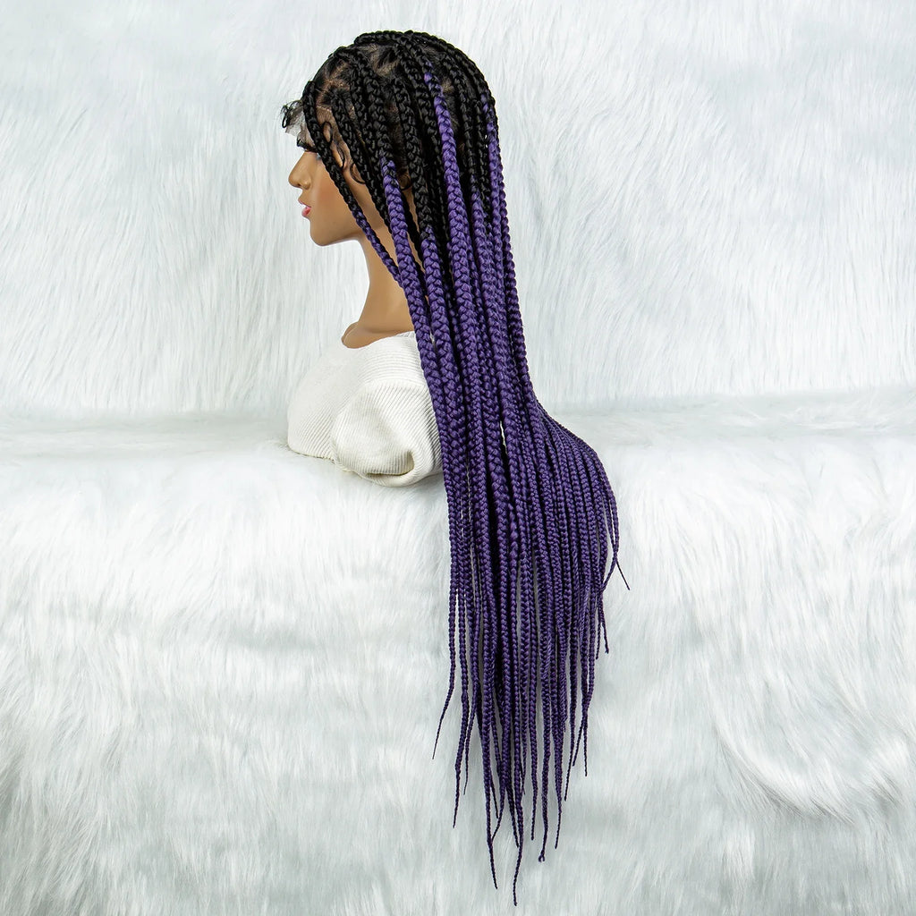Colorful Knotless Box Braids Wig | Full Lace Cornrows | Large Braids