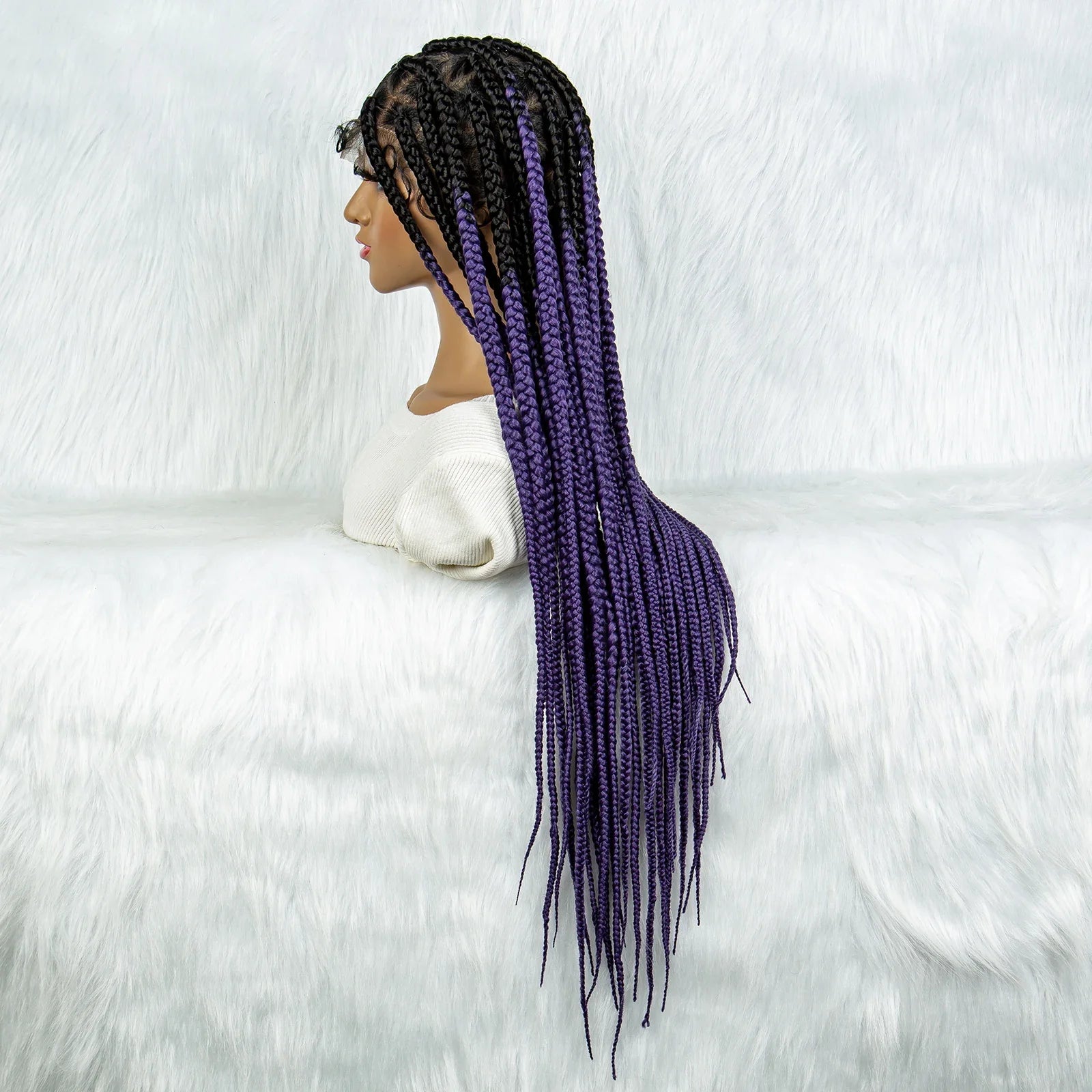 Colorful Knotless Box Braids Wig | Full Lace Cornrows | Large Braids