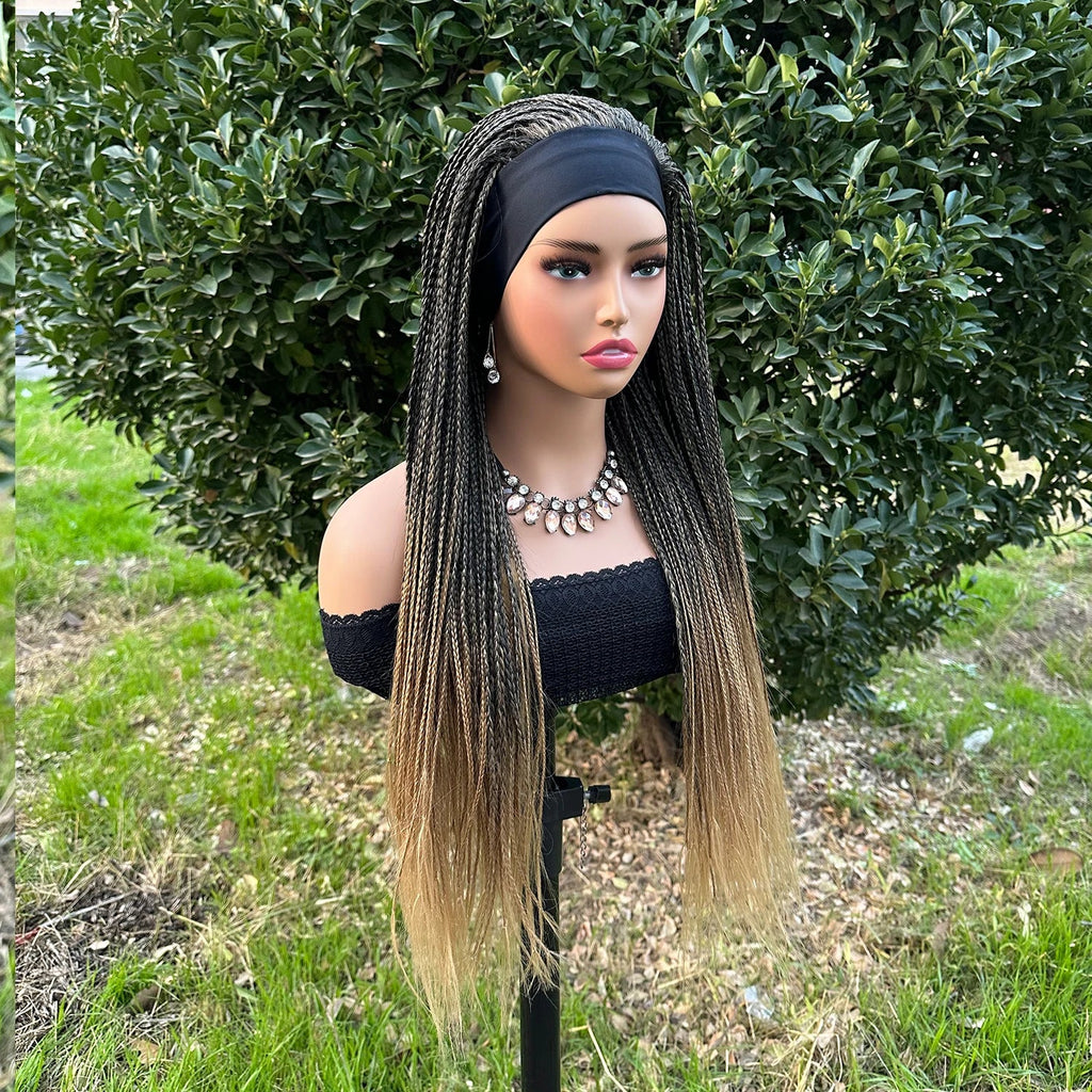 Headband Box Braids Wig | Ombre Brown | Long Braided Dreadlock Wig | Synthetic Hair | Cosplay & Daily Use