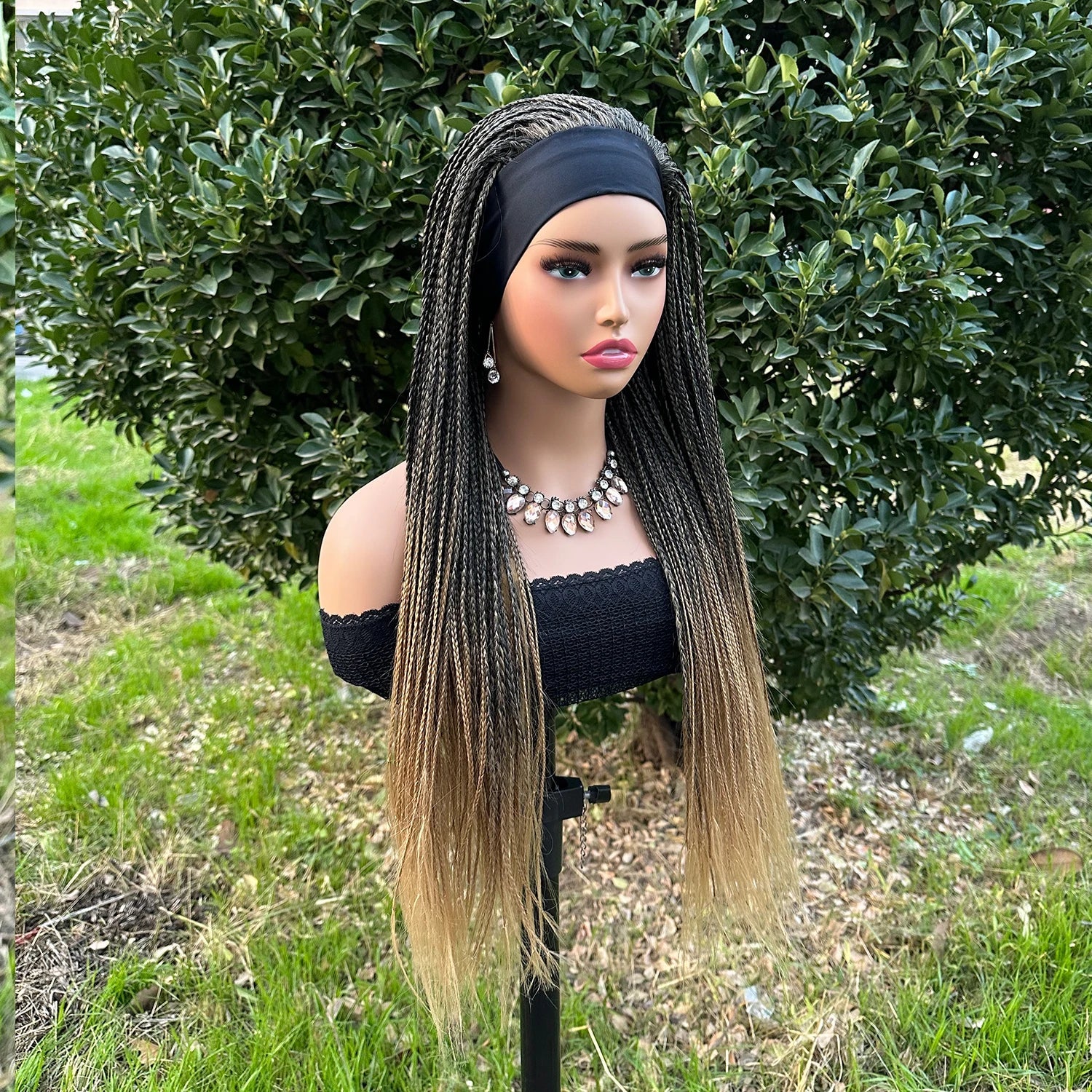 Headband Box Braids Wig | Ombre Brown | Long Braided Dreadlock Wig | Synthetic Hair | Cosplay & Daily Use