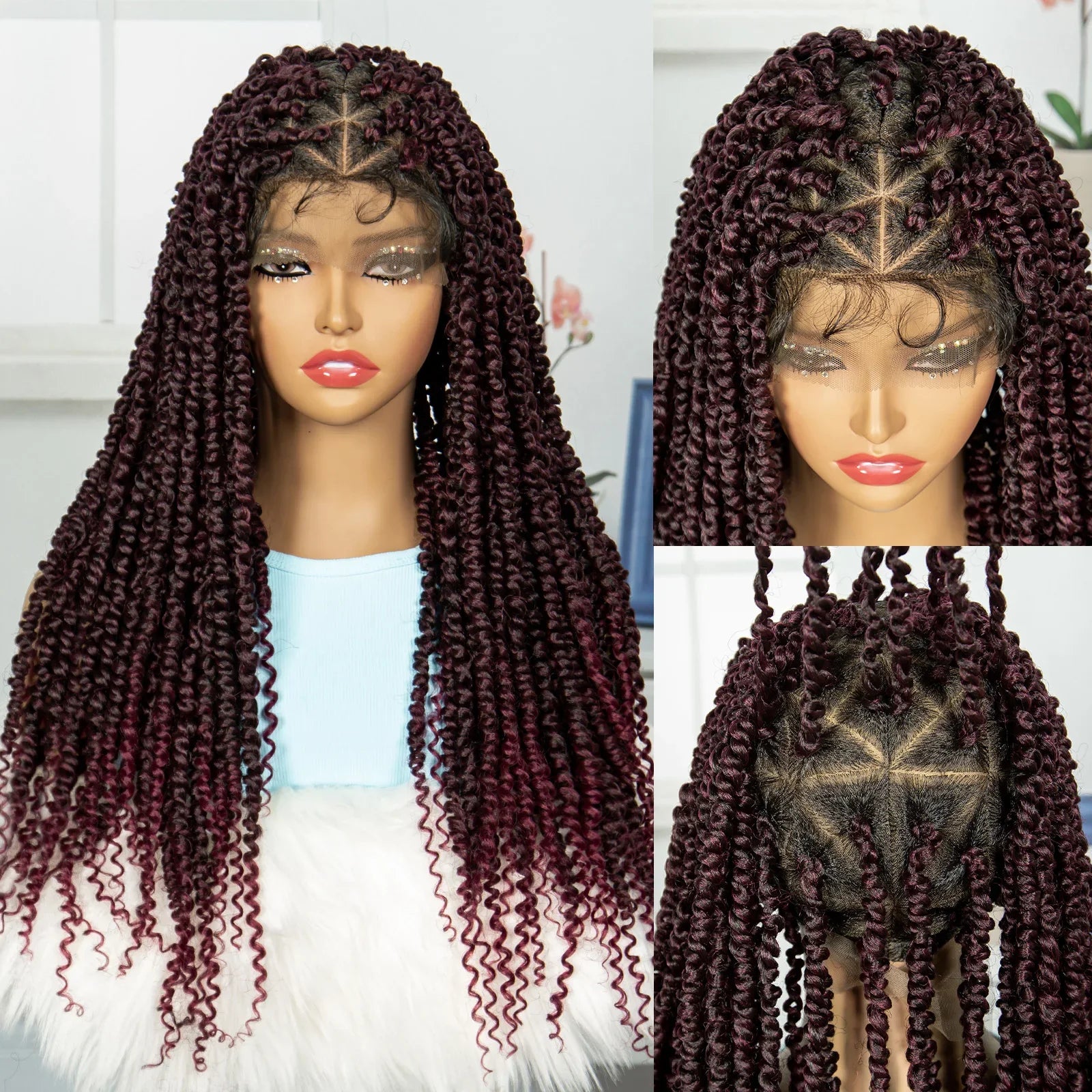 Burgundy Knotless Twist Dreadlocks Lace Front Wig | Crochet Braids | Full Lace | Black Women