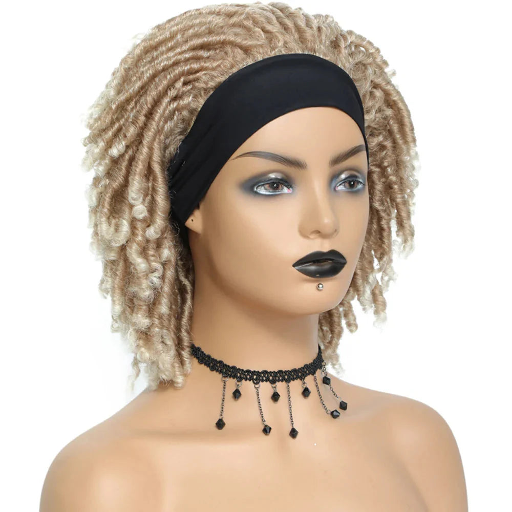 Soft Faux Locs Headband Wig - 6 Inch Ombre Dreadlock Wig for Black Women - Curly Braided Synthetic Wig with Headband - 1B, Burgundy, 27, 30, 613 Options