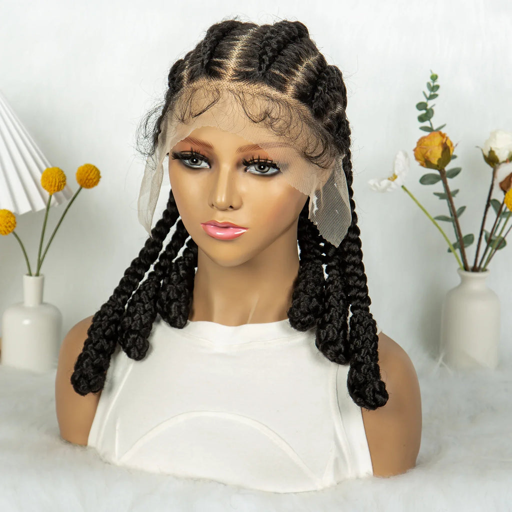 KIMA Cornrow Box Braided Full Lace Wig with Baby Hair | Synthetic Braids Wig for Africa Women & Men