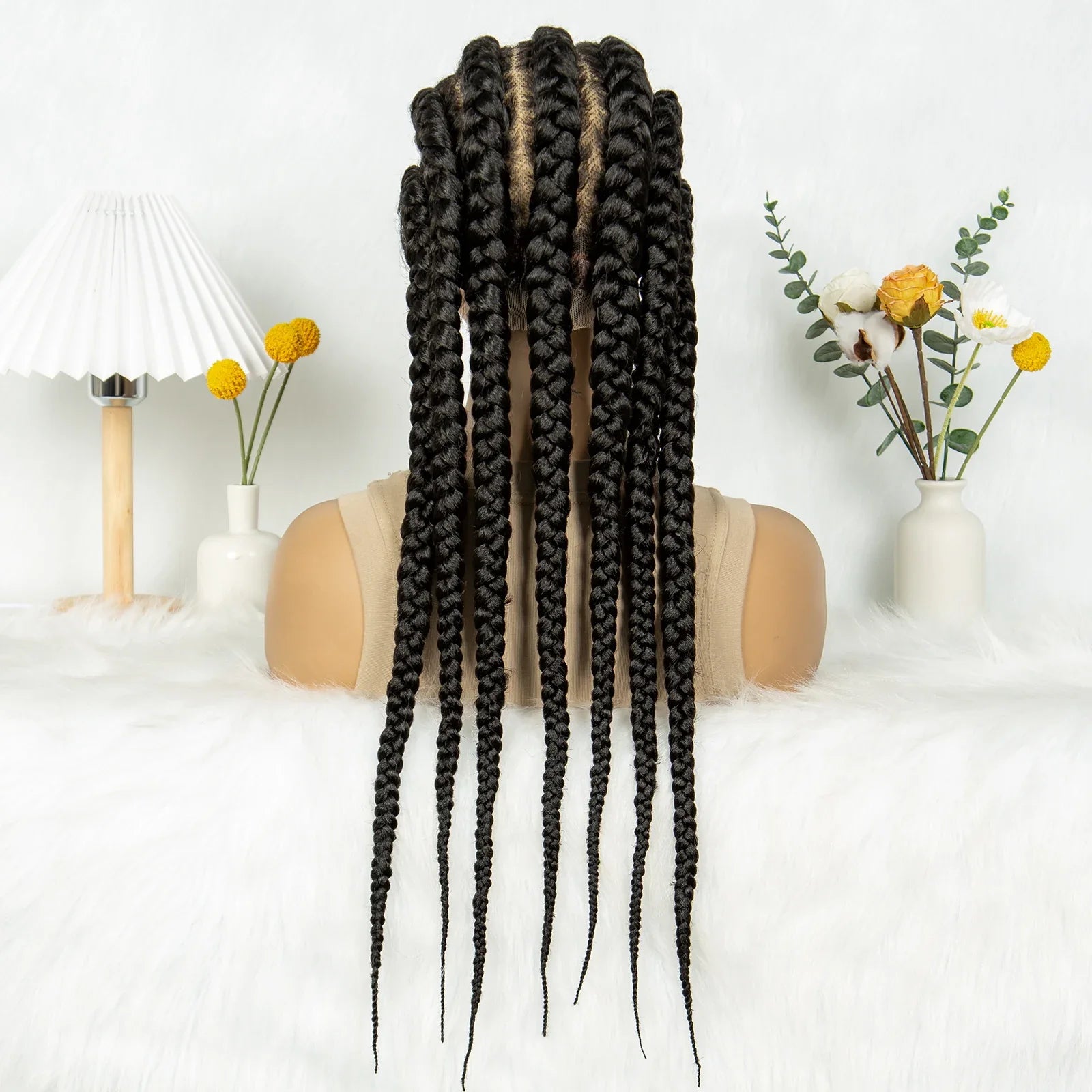 Knotless Box Braids Full Lace Wig | Cornrow Accents | Baby Hair | Synthetic Braided Wig