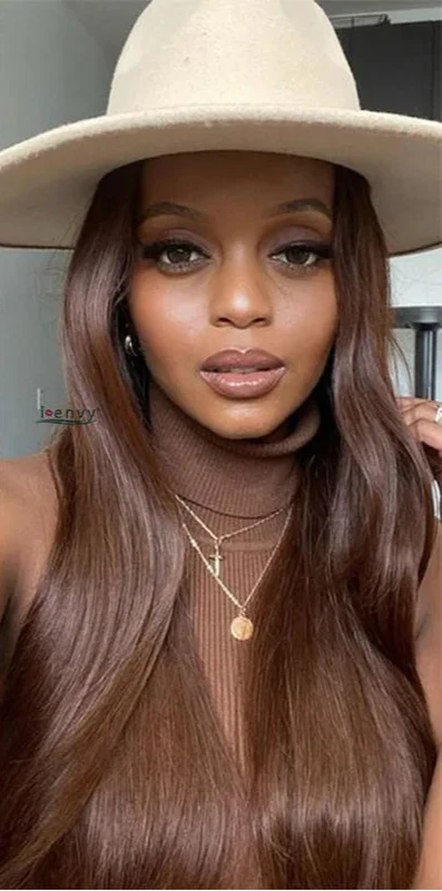 Dark Brown & Ginger Blonde Straight Wig | 13x4 Transparent Lace Front Peruvian Human Hair (Pre-Plucked)