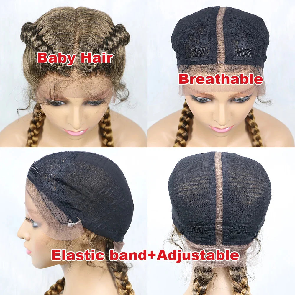 Handmade Double Dutch Cornrow Braided Wig | Natural Black Lace Front | Baby Hair | Kanekalon Synthetic Wig for Women
