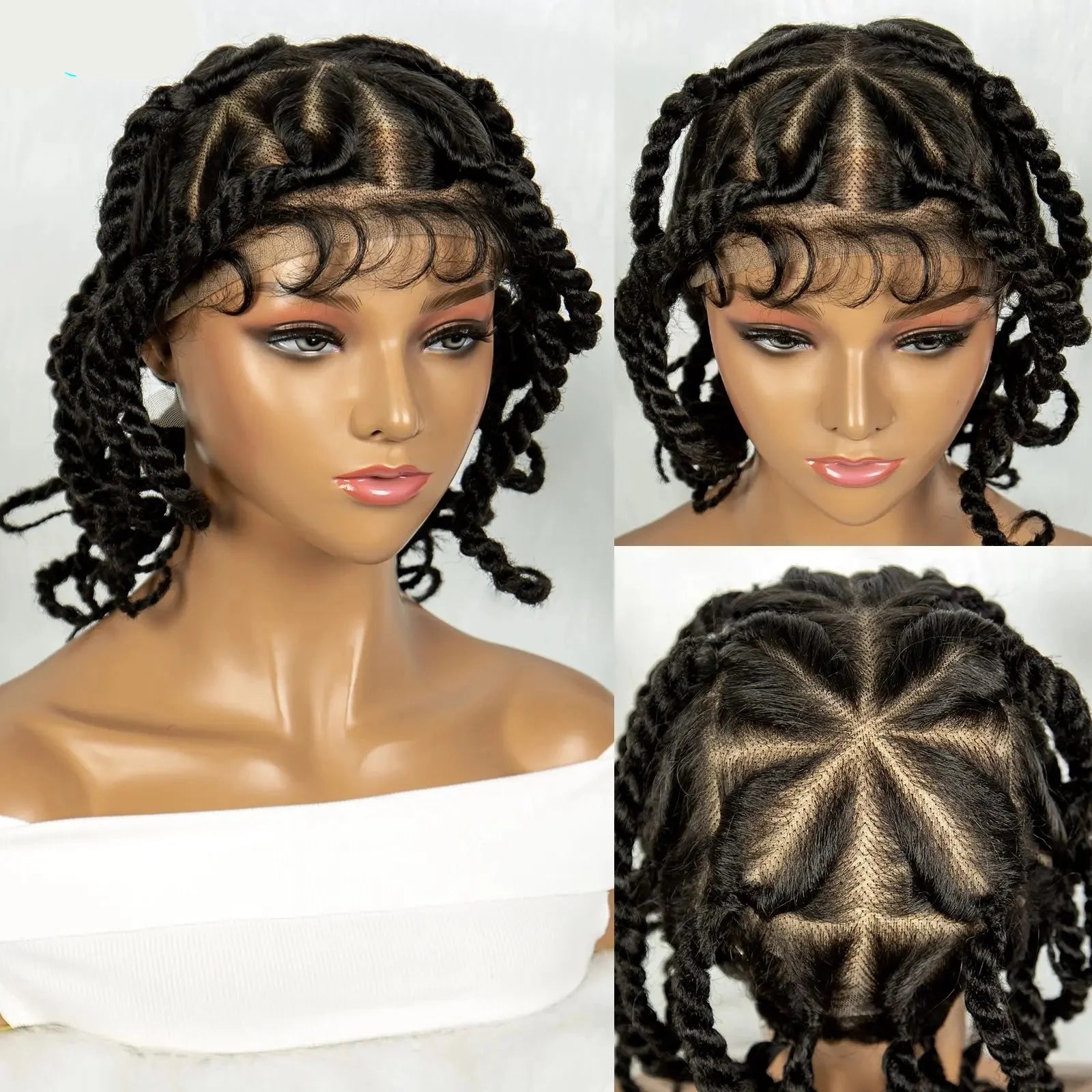 Handmade Bantu Knotless Braids Full Lace Wig | Baby Hair | Synthetic Braided Lace Frontal Wig
