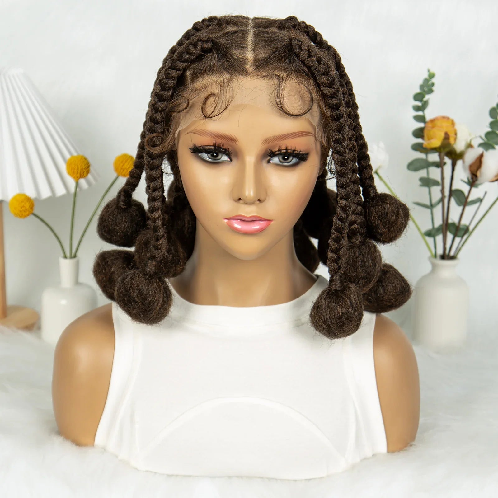 KIMA Burgundy Jumbo Box Braids Full Lace Wig | 350 Colored Bubble Braids with Baby Hair