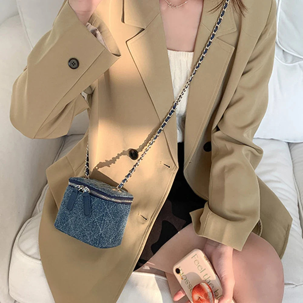 Mini Denim Crossbody Bags for Women | Lingge Chains Shoulder Bag & Fashion Brands Box Bag (Lipstick Coins Purses & Handbags)