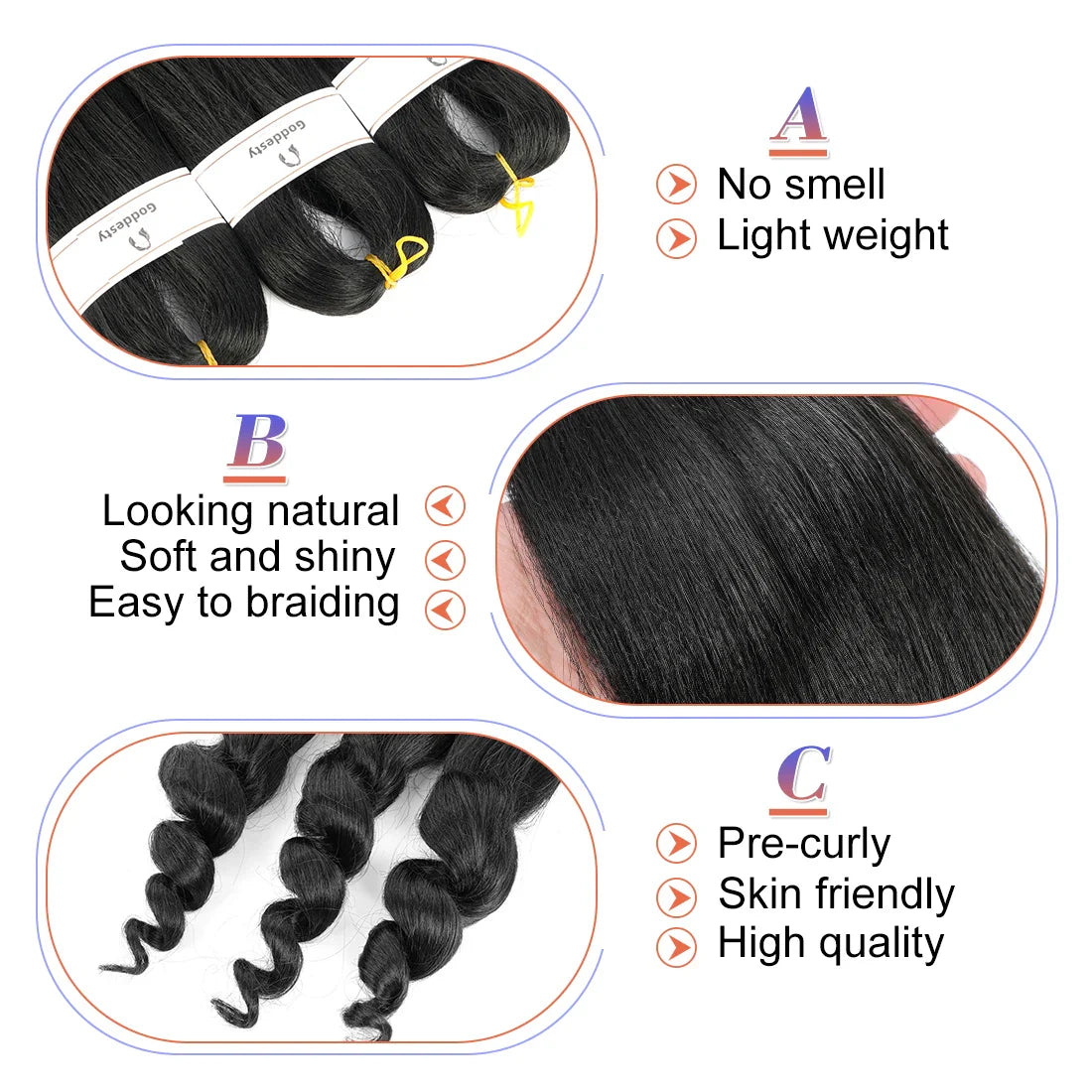 Pre-Stretched French Curly Braiding Hair - Natural Black Crochet Braids (Hot Water Setting)
