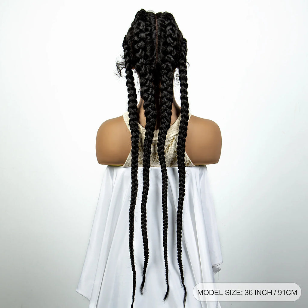 36" 27/613 Blonde Cornrow Braided Wig | Lace Frontal Box Braids | Synthetic Wig with Baby Hair for Black Women